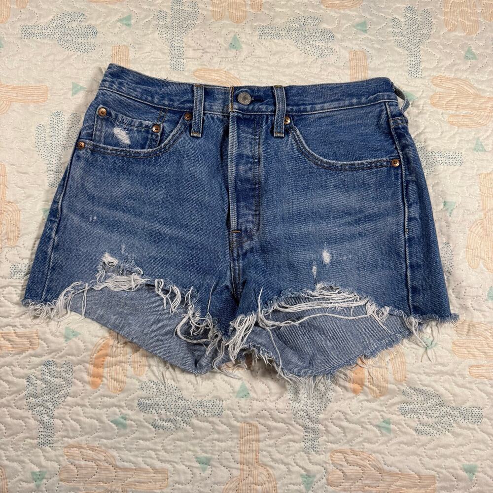 Levi’s 501 Premium Distressed Denim Shorts Women’s High Rise Cutoff 28